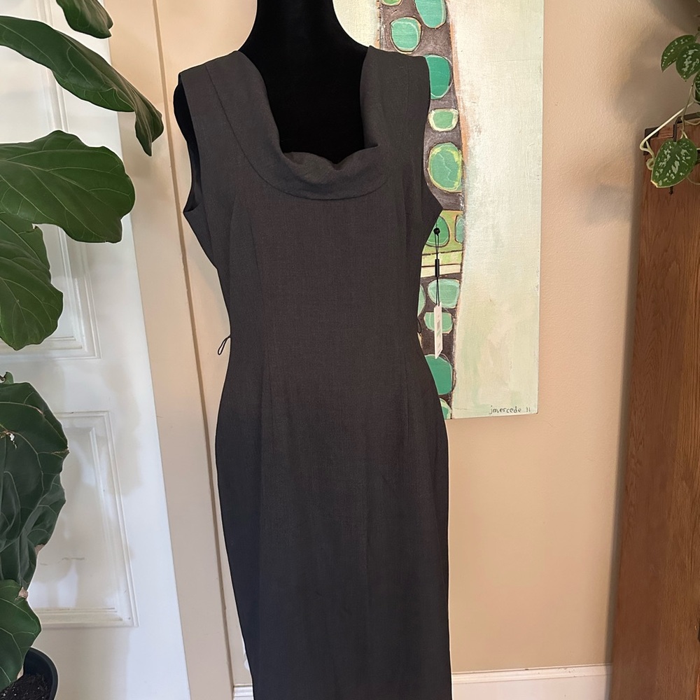NWT Calvin Klein Gray Sleeveless Cowl Neck Sheath Dress - Picture 3 of 8